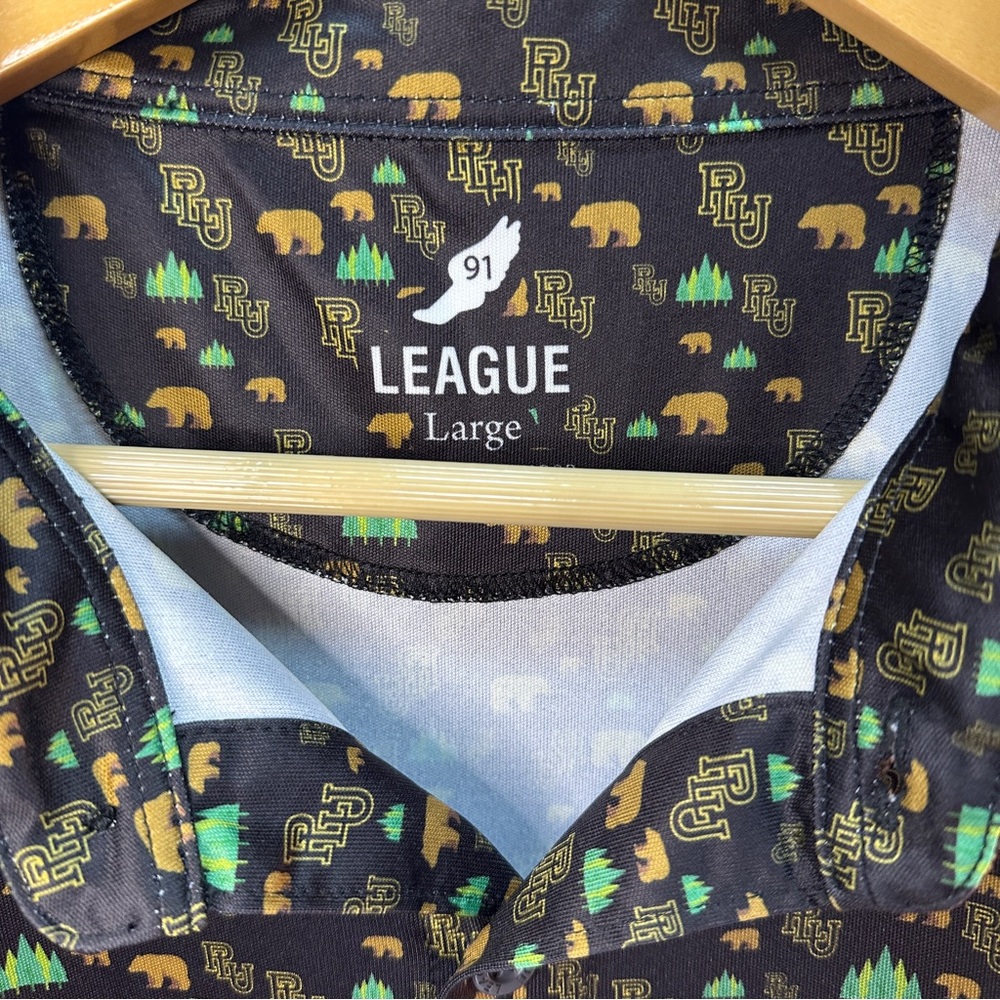 League 91 PLU Bear Trees Golf Button Down Activewear Collared Short Sleeve Shirt - Picture 8 of 9